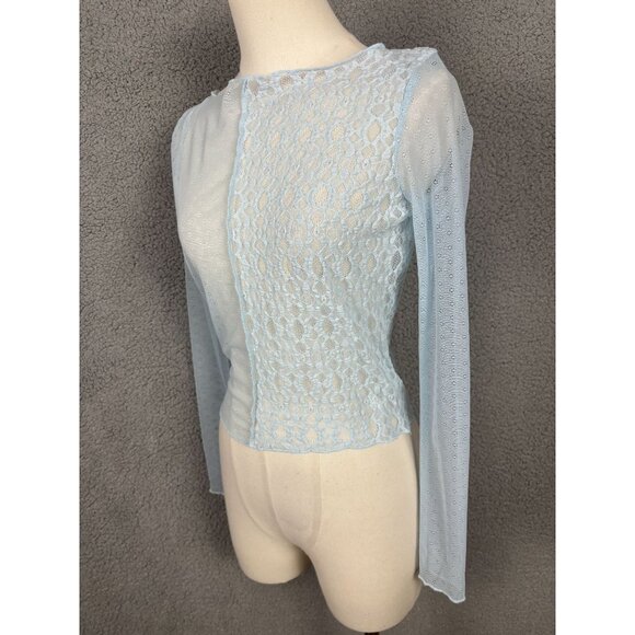 Self Esteem Juniors' Sheer Boat-Neck Long-Sleeve Mesh Top Blue Size Small NWOT's - Picture 4 of 8